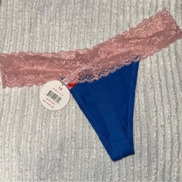 Splendies Blue & Pink Lace Thong 1X | Cotton Stretch | NWT - Picture 2 of 6